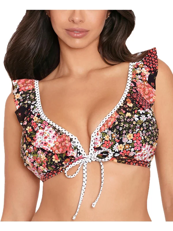 Womens Floral Ruffle Bikini Swim top