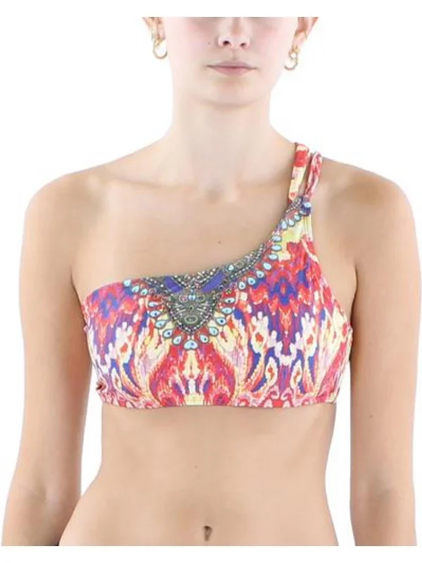 Womens Printed One Shoulder Bikini Swim top