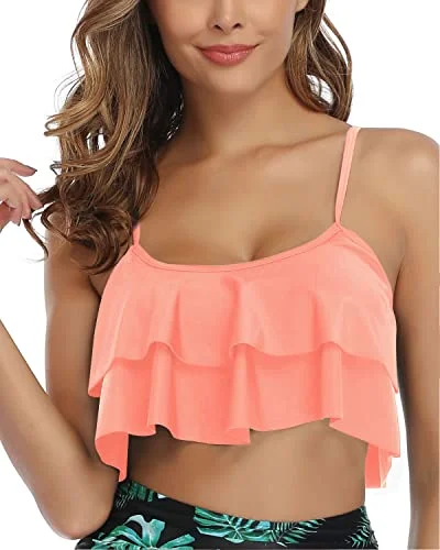 Tiered Flowy Ruffles Swimsuit Tank Top For Women-Coral Pink