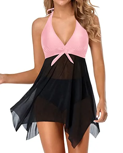 Women's Two Piece Halter Swim Dress Bathing Suit Dress